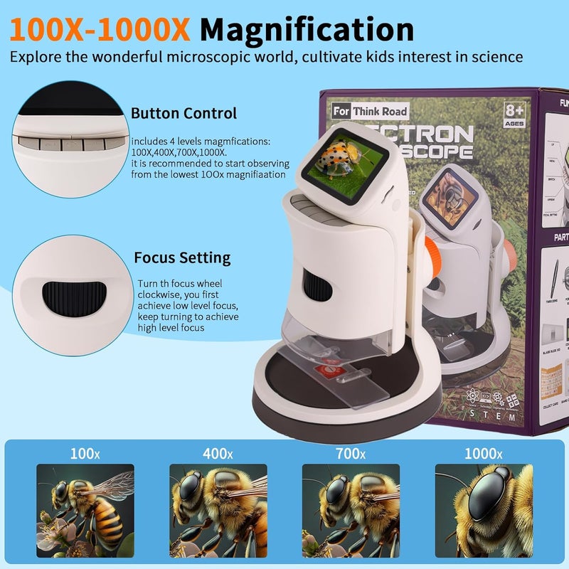 JECONE Microscope for Kids,1000X Magnification.Digital Microscope with 1080p 2" HD Screen,Photo & Video Recording,32GB TF Card Included,USB Rechargeable.Microscope for Kids 8-12 - Image 2